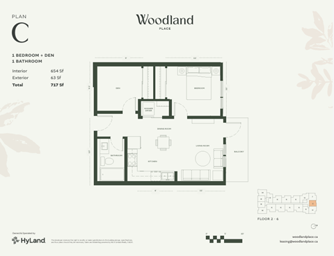 Floor plan for 1 bed, 1 bath, 654 sqft